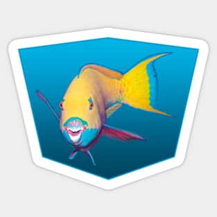 Colorful parrotfish | Blue background | Sticker